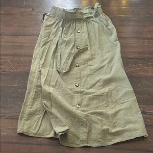 SHEIN Khaki Button-Front Midi Skirt